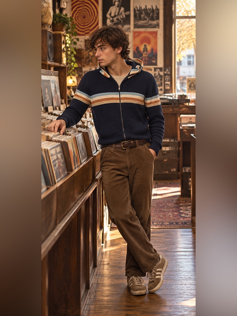 Himalaya Navy Blue Striped Knit Zip-Up Hoodie